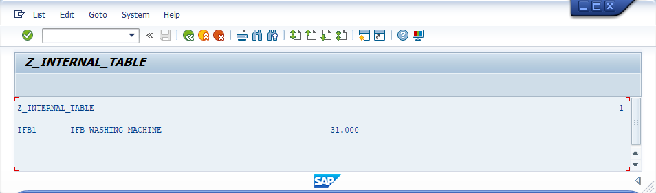 Internal Table Example Output