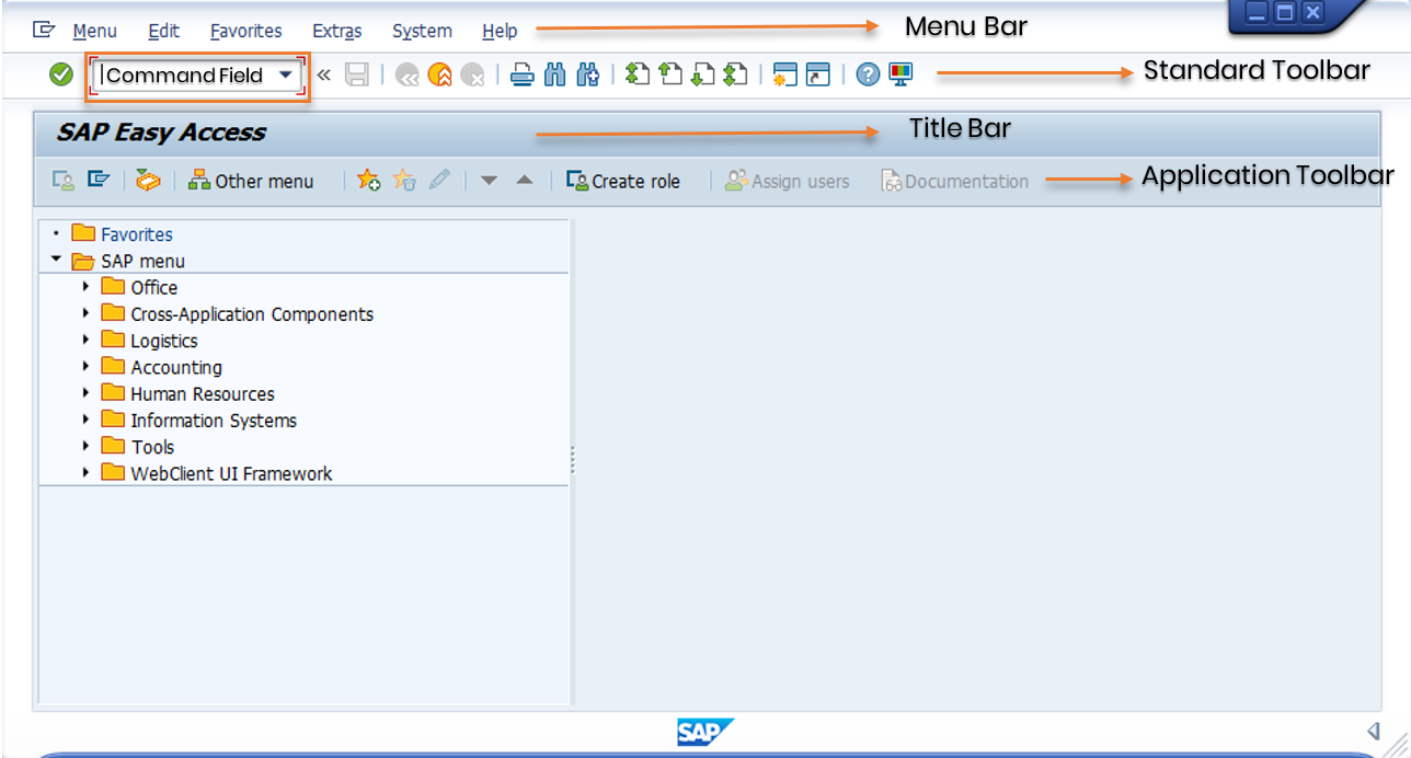 SAP Easy Access Screen toolbar options