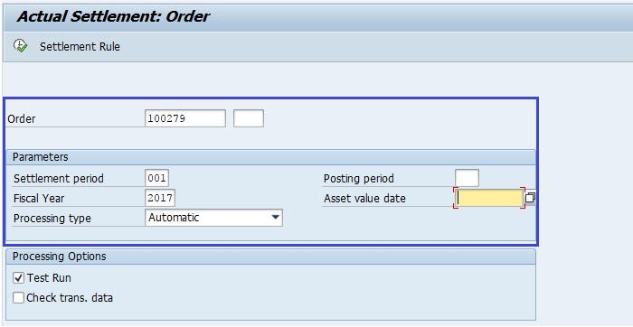 Internal order settlement 