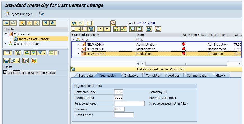 sap cost center plant assignment table