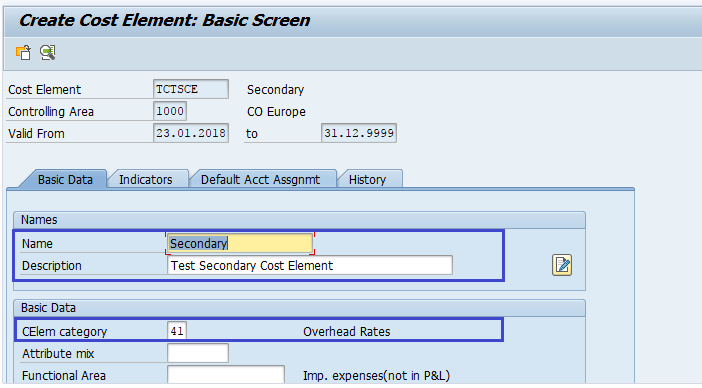 Seconday Cost Elements