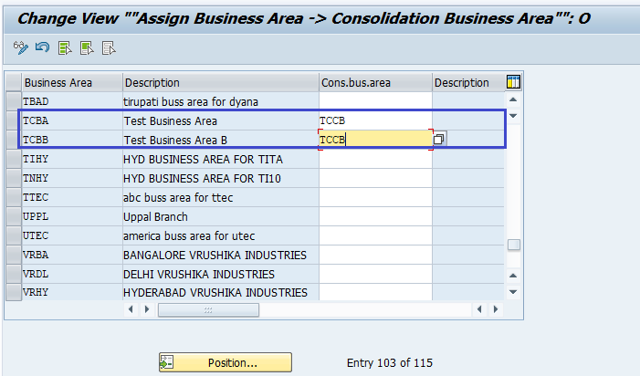 Assign Business Area to Consolidated Business Area