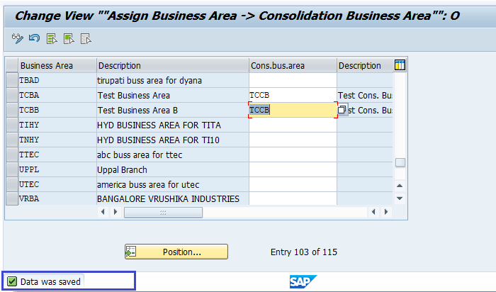 Assign Business Area to Consolidated Business Area