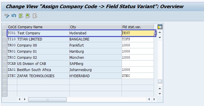 Assign company code to Field Status Variant