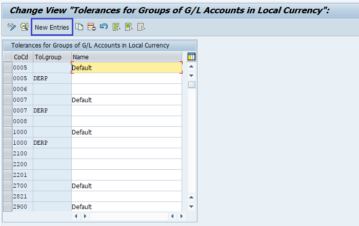 Tolerance Group for G/L Account