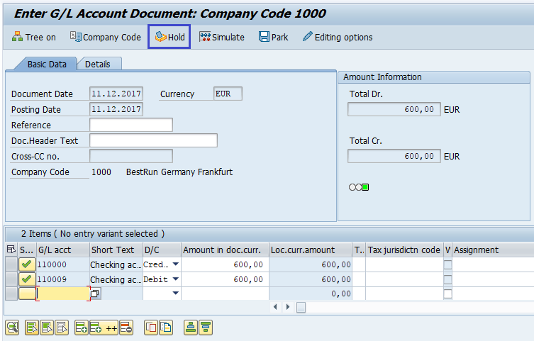 Hold G/L Document Posting