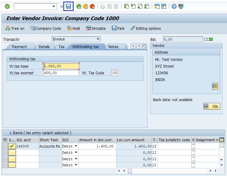 Withholding Tax during Vendor Invoice Posting