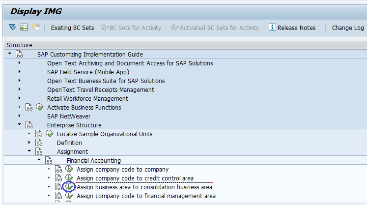 business area assignment table in sap