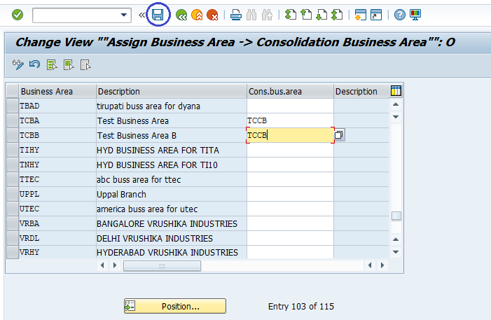 Assign Business Area to Consolidated Business Area