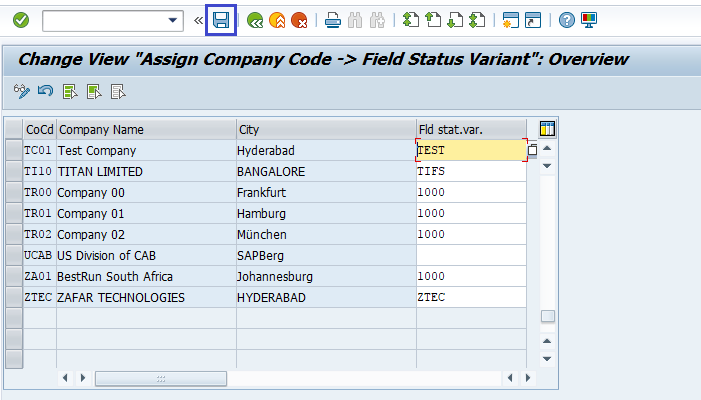 Assign company code to Field Status Variant