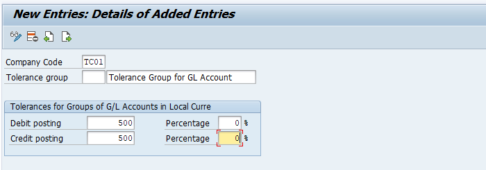 Tolerance Group for G/L Account