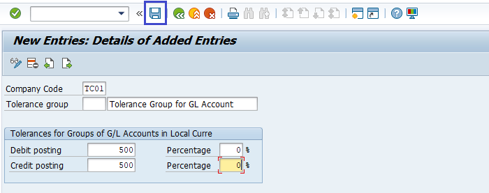 Tolerance Group for G/L Account