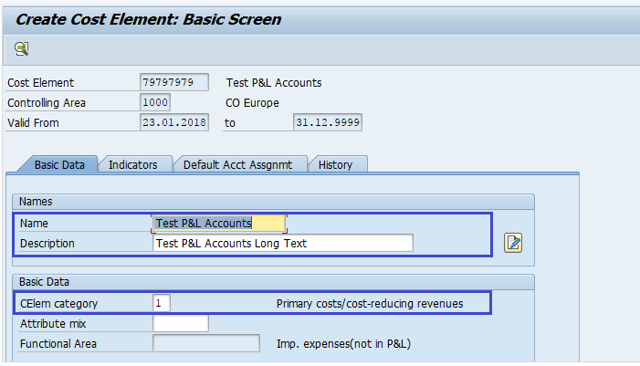 Primary Cost Elements