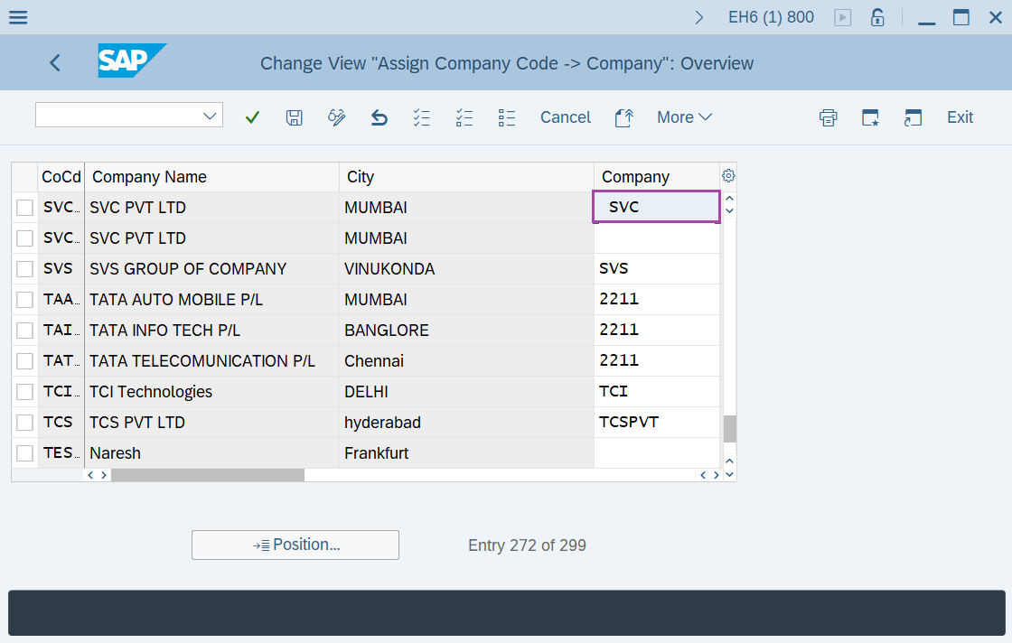 Assign company code to company