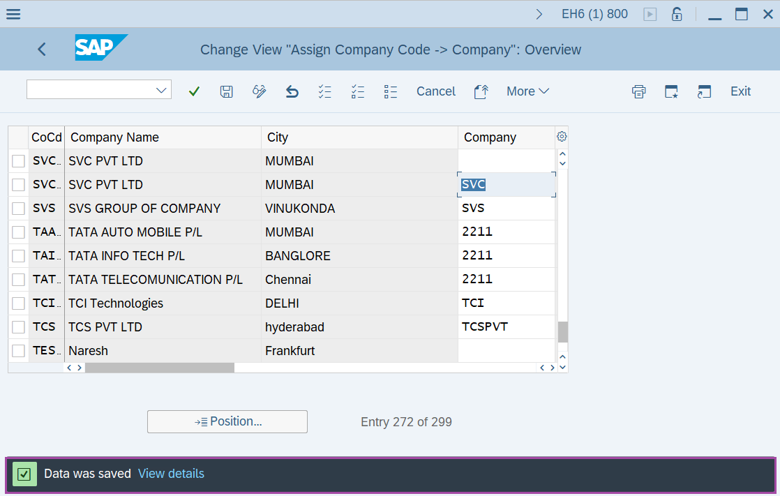 Assign company code to company