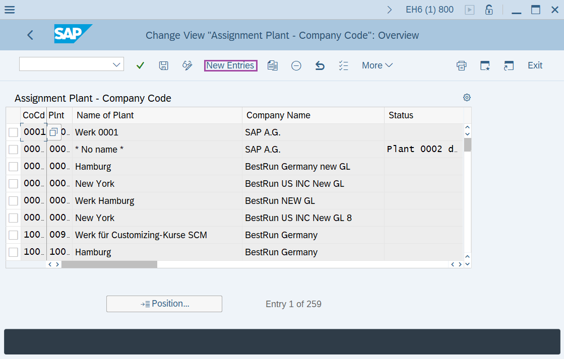 Assign plant to company code