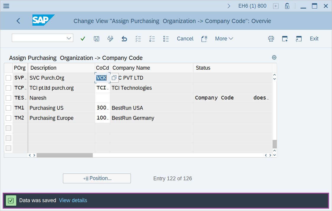 Assign purchase organization to company code