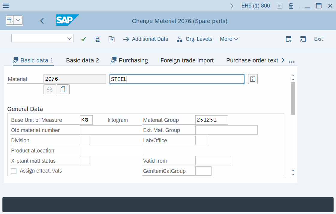Change Material Master