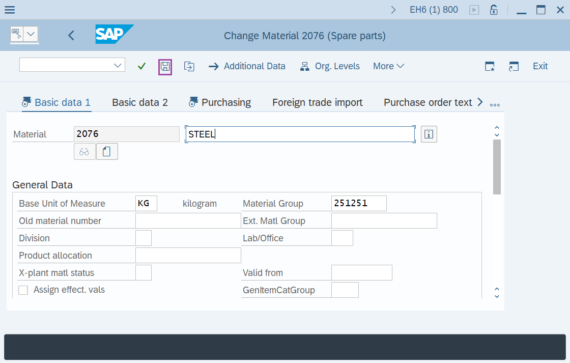Change Material Master