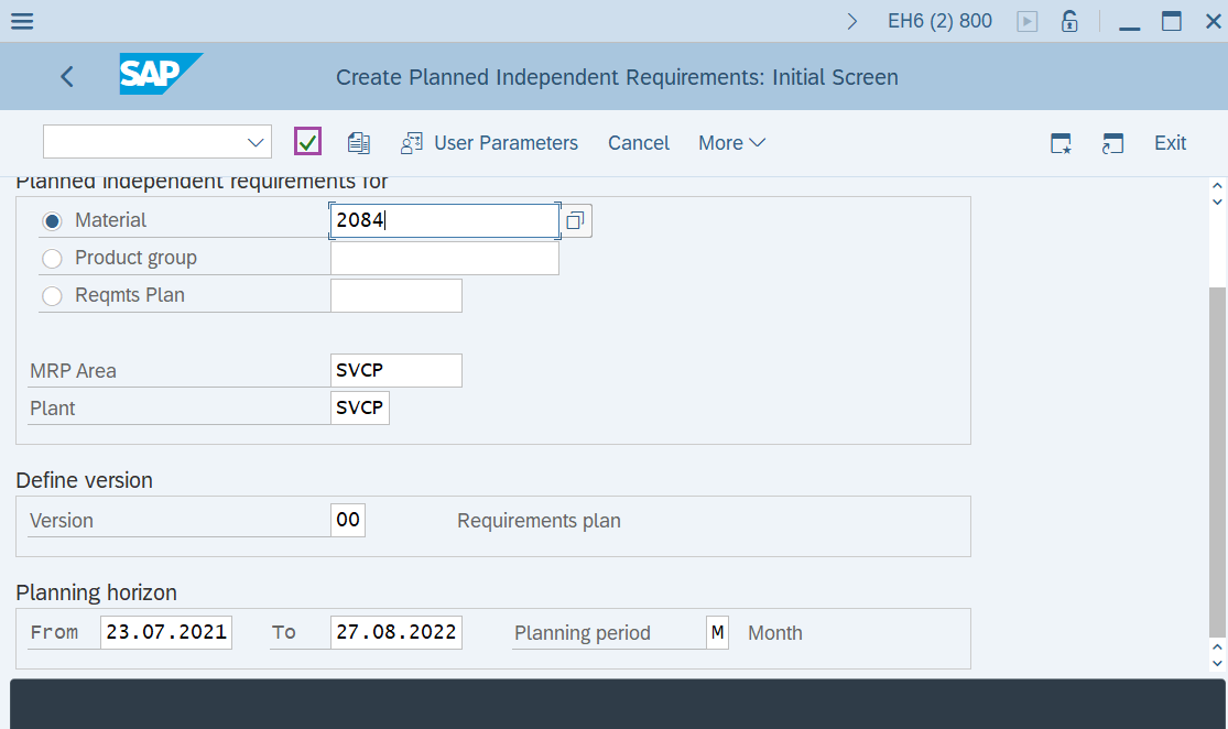 Create Inactive version of Planned Independent requirement