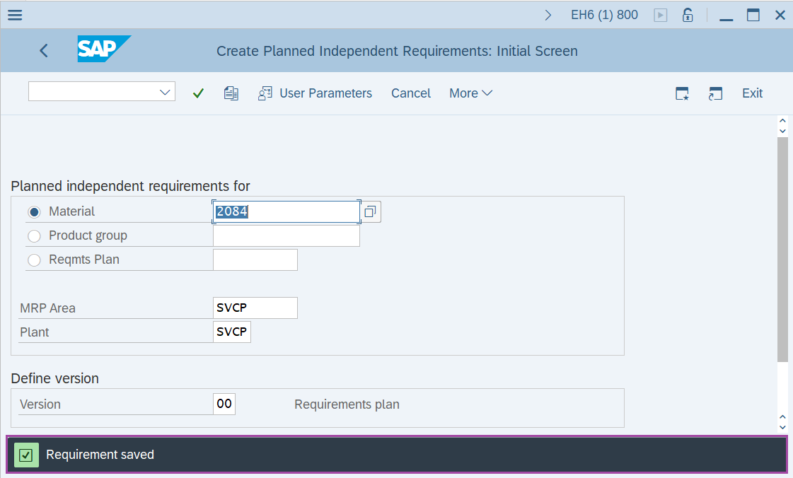 Create Inactive version of Planned Independent requirement