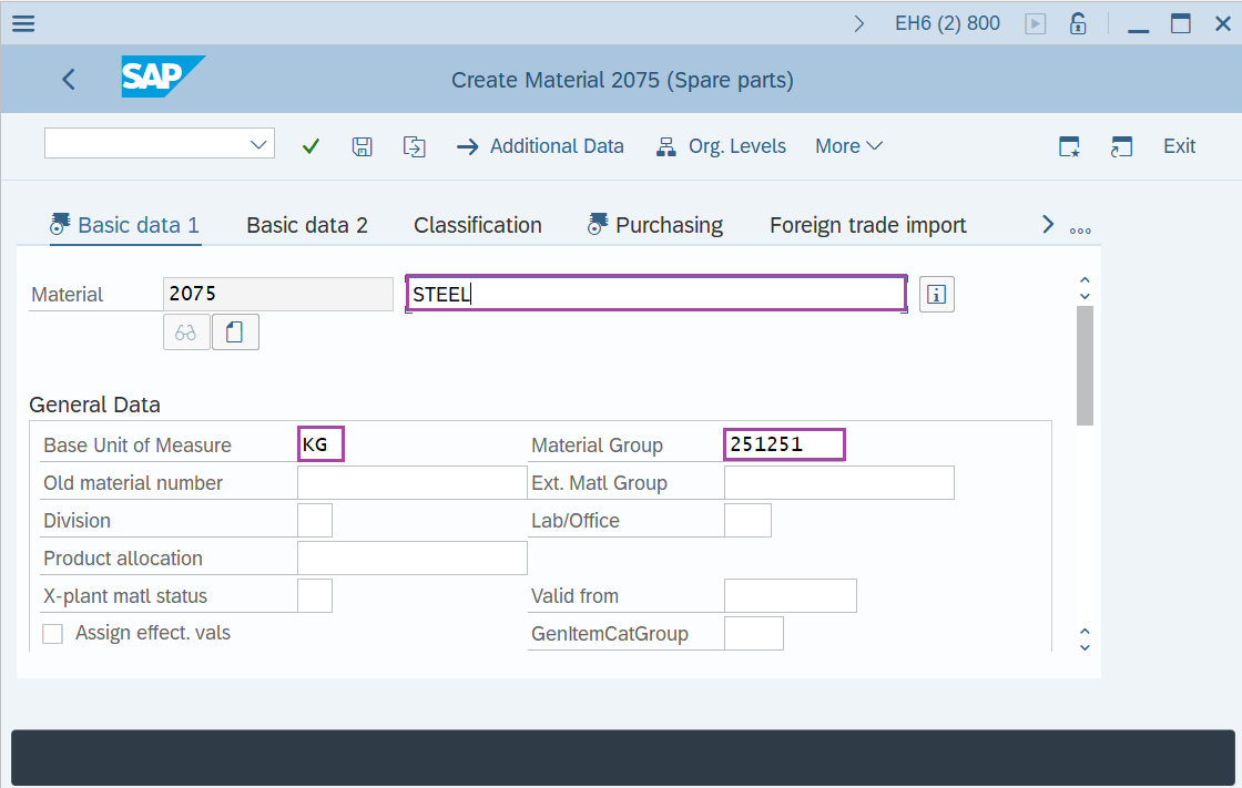 Create Material Master