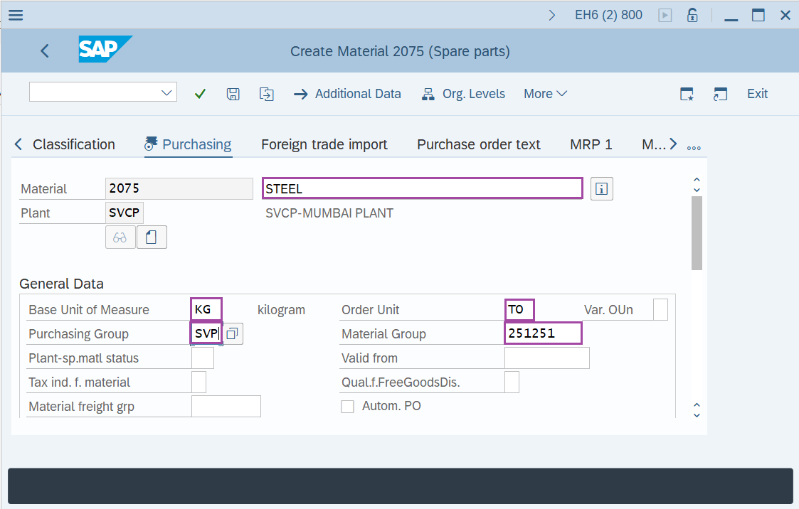 Create Material Master
