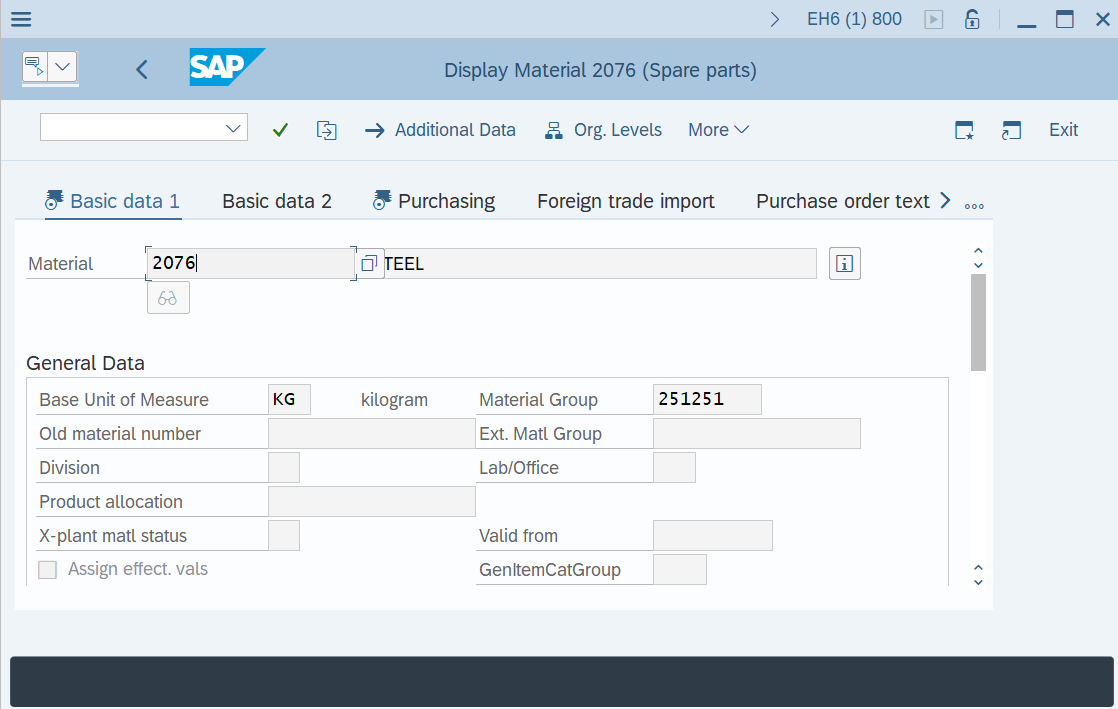 Display Material Master