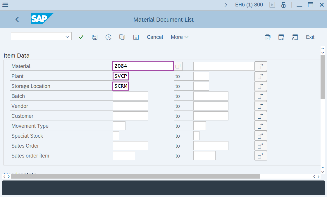 How to Display material document list