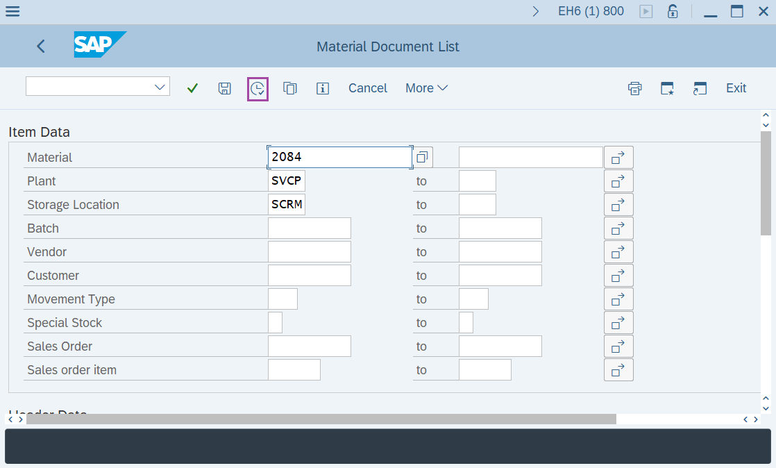 How to Display material document list