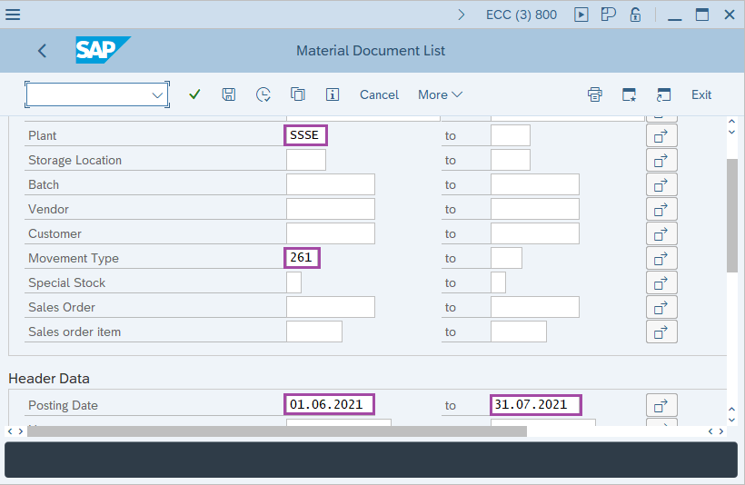 How to Display material document list