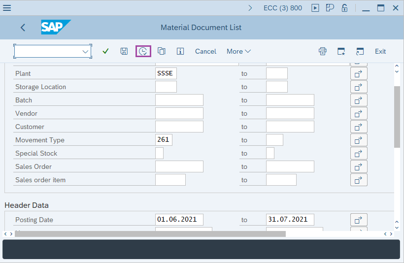 How to Display material document list