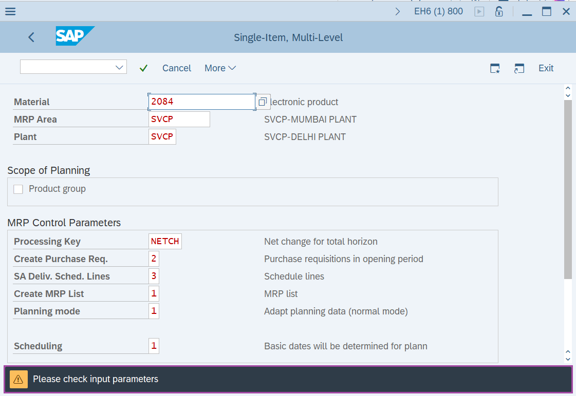 How to run MRP for single material