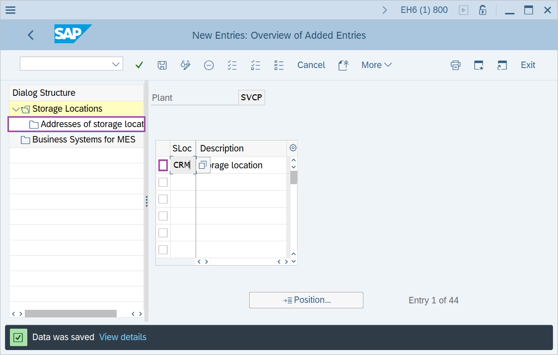 Maintain storage location