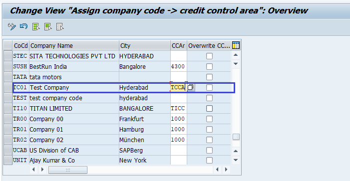 Assign company code to credit control area