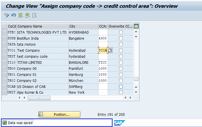 Assign company code to credit control area