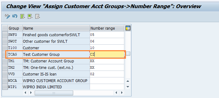 Assign number ranges to customer account group