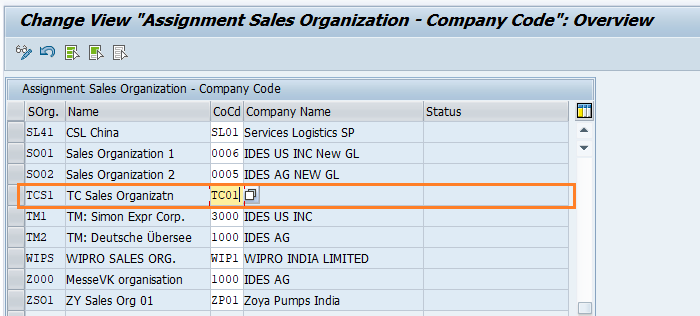 Assign sales organization to company code