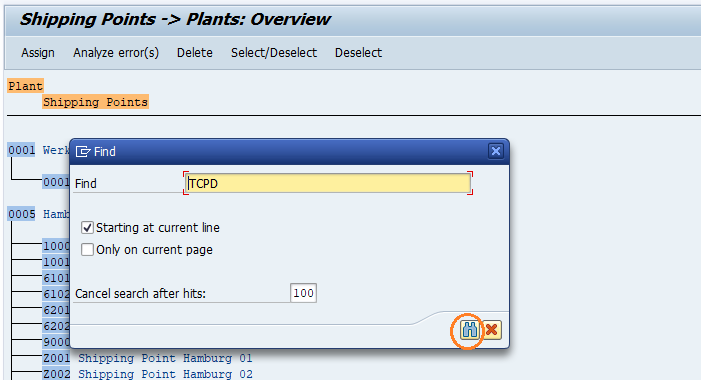 Assign shipping point to plant