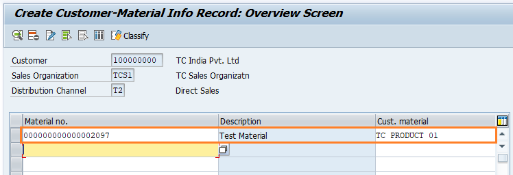 Create Customer Material Info Record