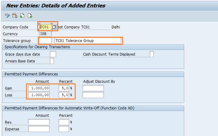 Define tolerance group for customers