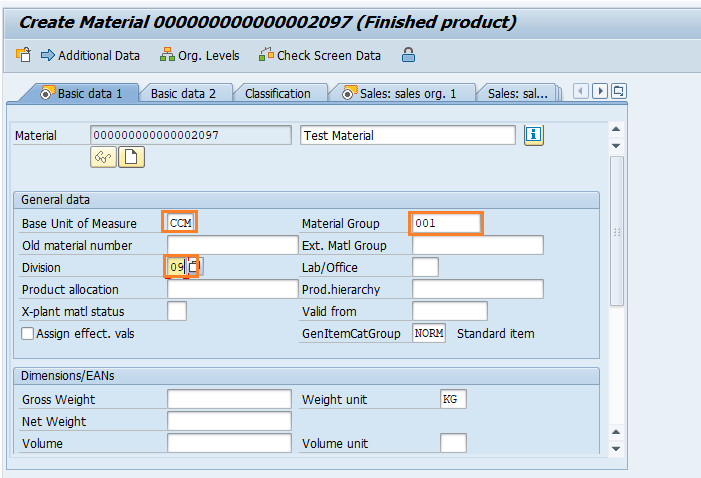 Create Material Master Data