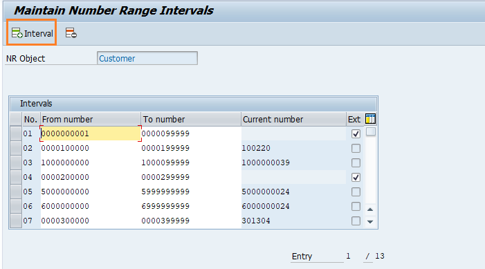 Define number ranges for Customer Account Group