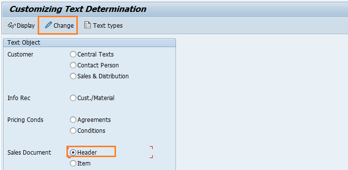 Text determination for sales document