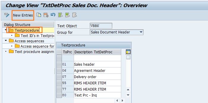 Text determination for sales document