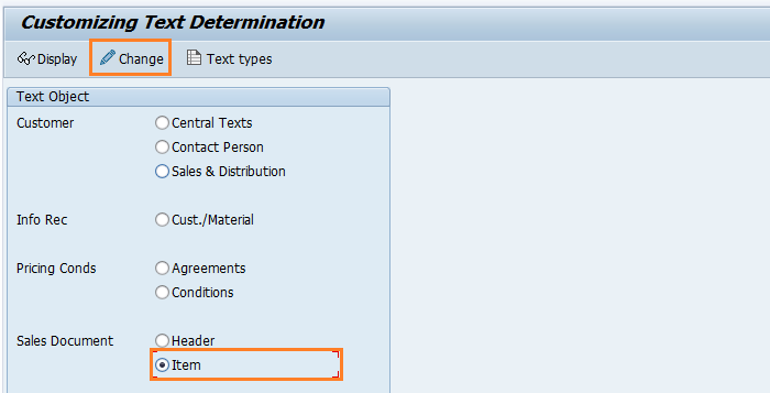 Text determination for sales document