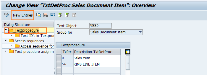 Text determination for sales document