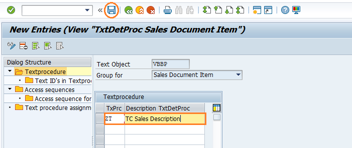 Text determination for sales document