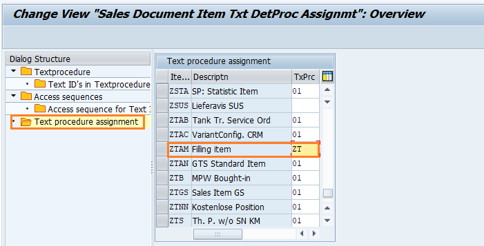 Text determination for sales document