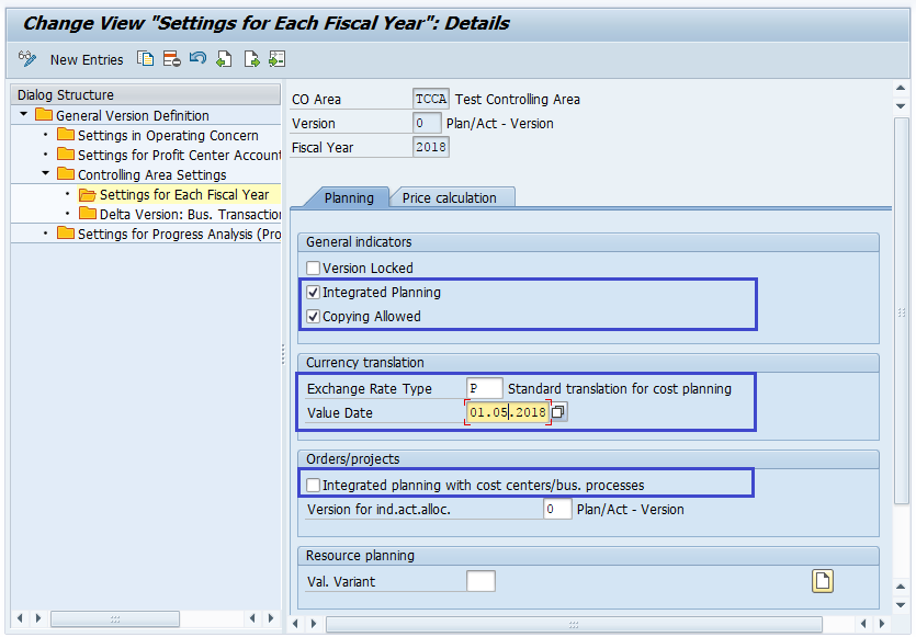 SAP FICO Maintain Versions